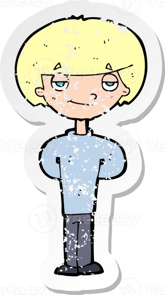 retro distressed sticker of a cartoon happy man png