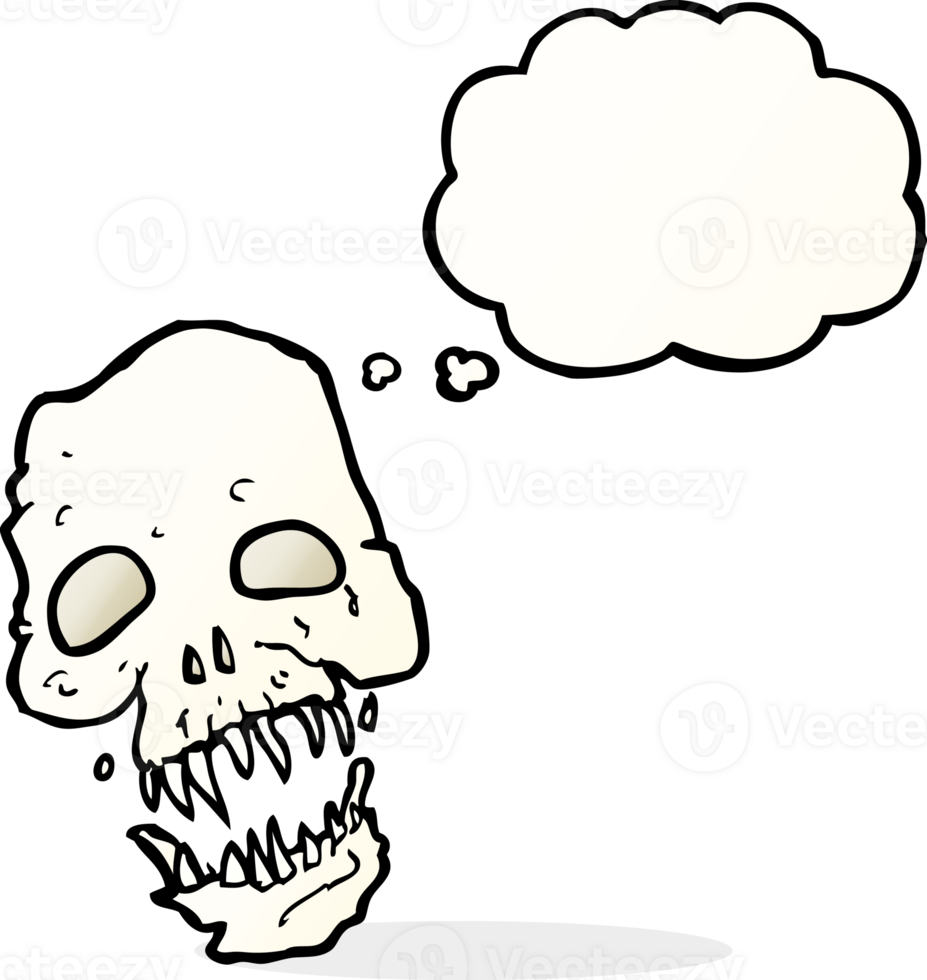 cartoon scary skull with thought bubble png