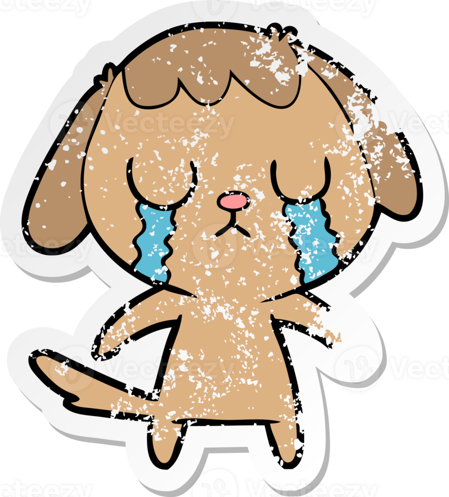 distressed sticker of a cute cartoon dog crying png