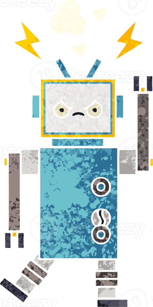 retro illustration style cartoon robot png