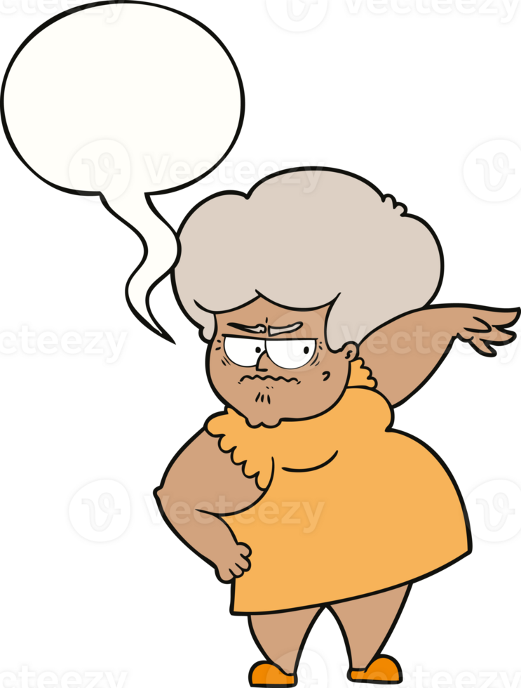 cartoon angry old woman and speech bubble png