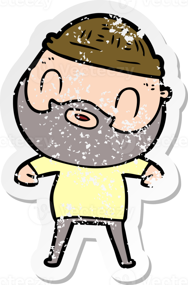 distressed sticker of a cartoon bearded man png