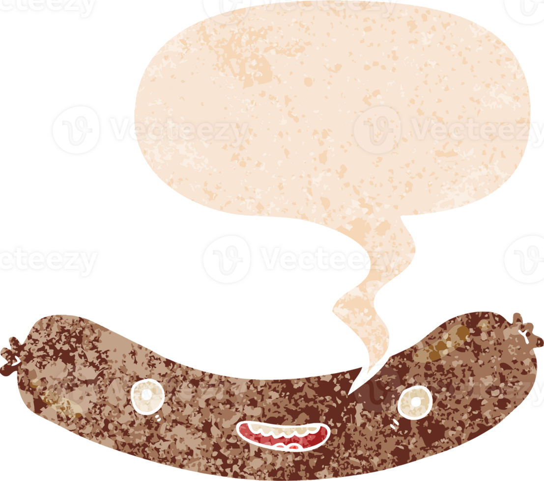 cartoon sausage and speech bubble in retro textured style png