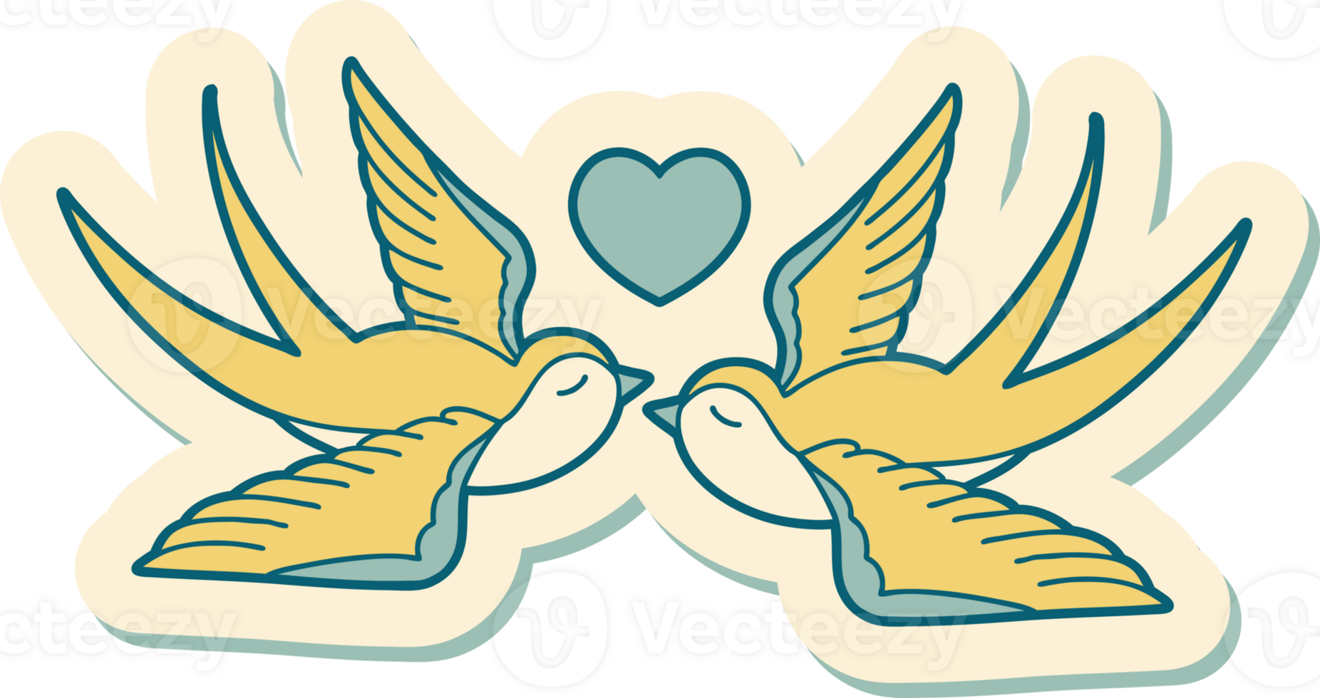 tattoo style sticker of a swallows and a heart png