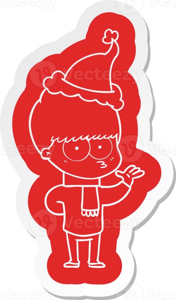 nervous cartoon  sticker of a boy wearing santa hat png