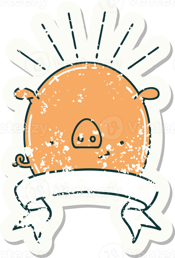 grunge sticker of tattoo style pig character png