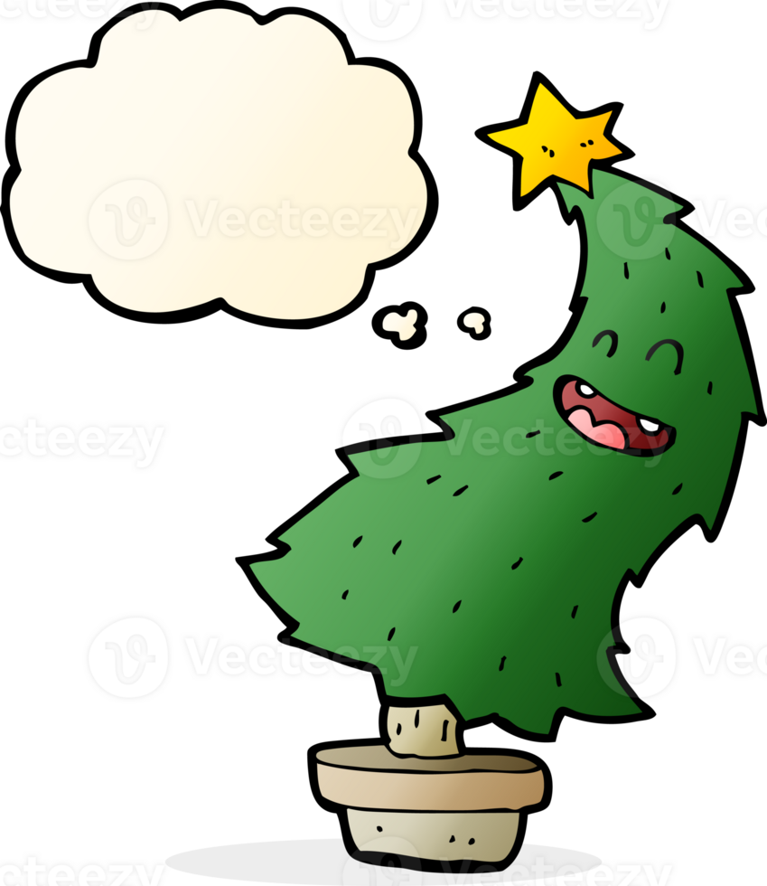 cartoon dancing christmas tree with thought bubble png