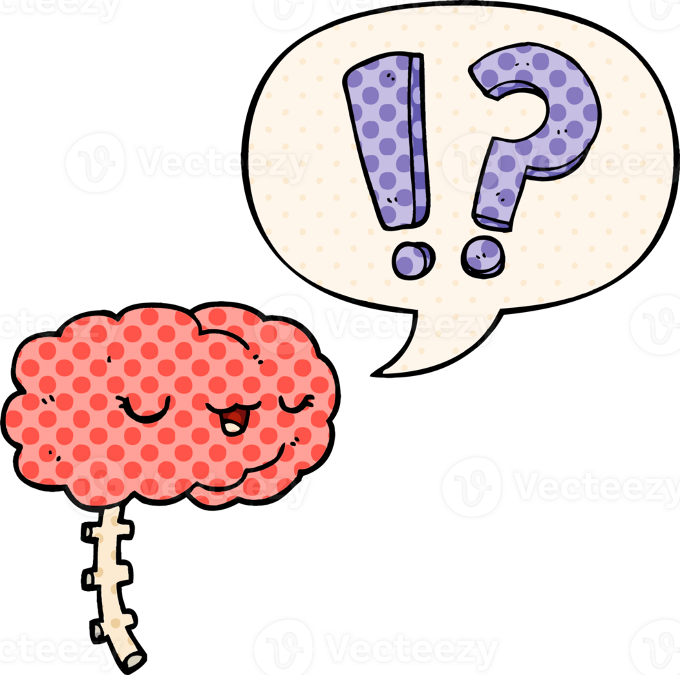 cartoon curious brain and speech bubble in comic book style png