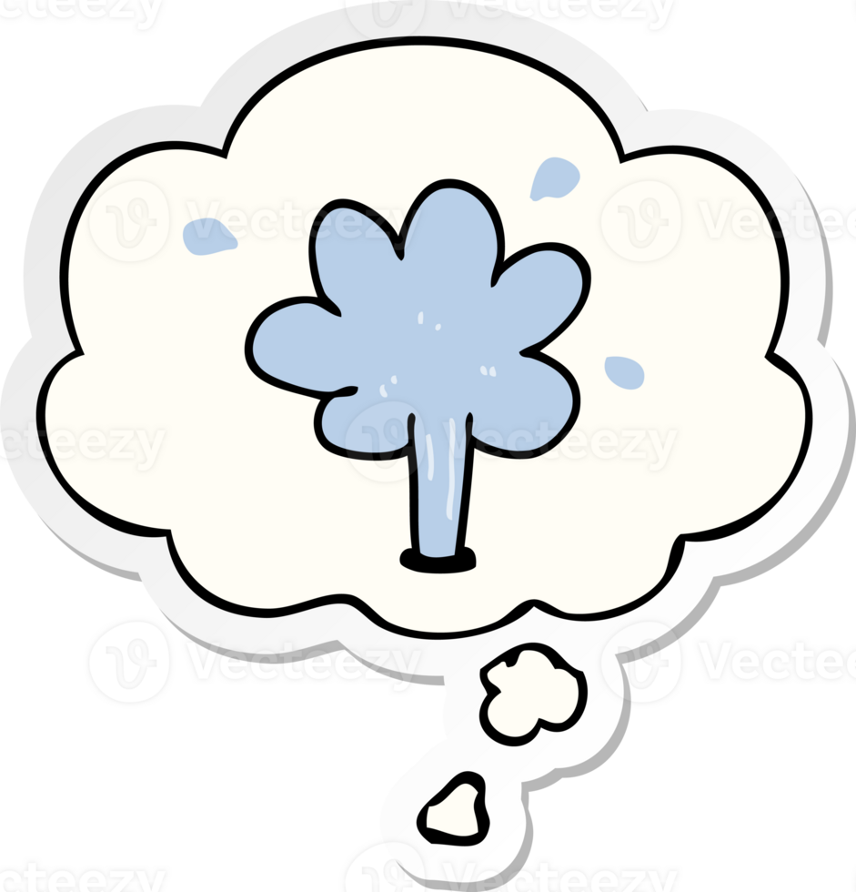 cartoon squirting water and thought bubble as a printed sticker png