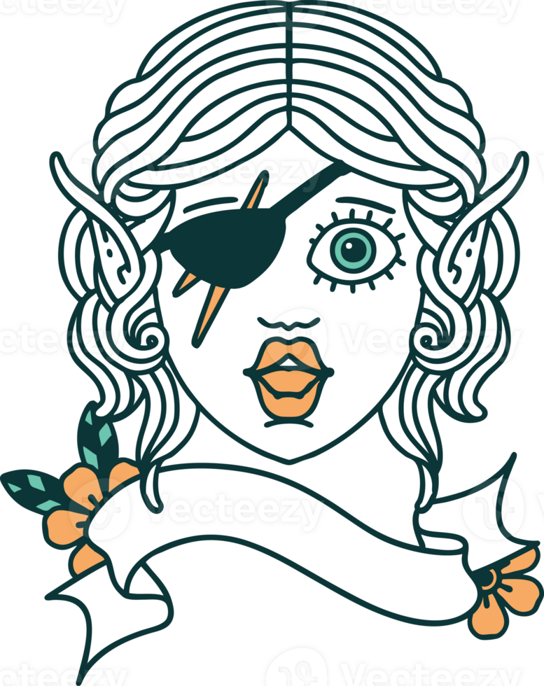 Retro Tattoo Style elf rogue character face png