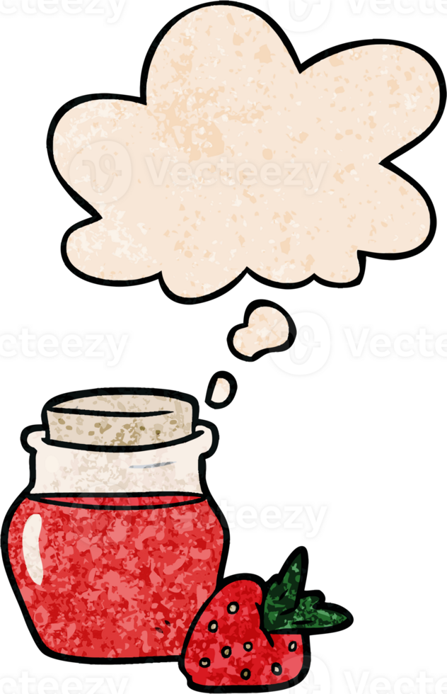 cartoon jam jar with thought bubble in grunge texture style png