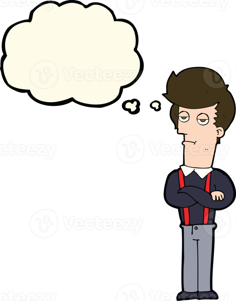 cartoon bored man with thought bubble png