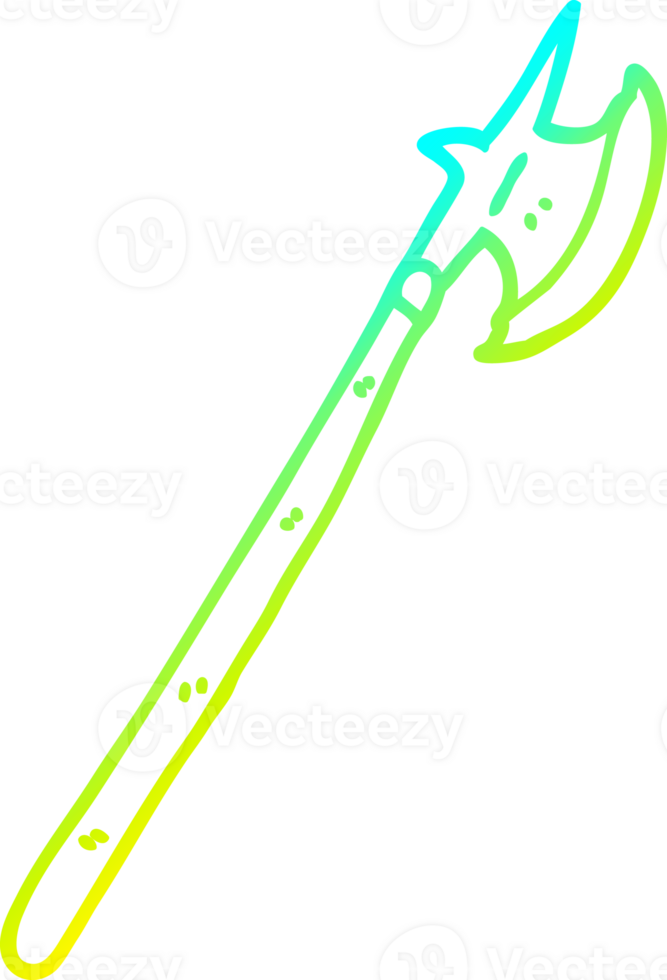 cold gradient line drawing of a cartoon medieval halberd png