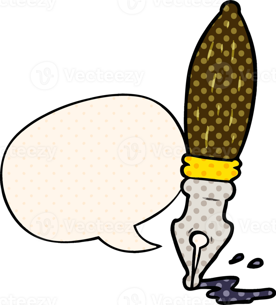 cartoon traditional fountain pen with speech bubble in comic book style png