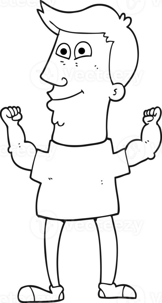 drawn black and white cartoon celebrating man png