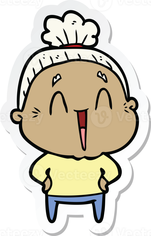 sticker of a cartoon happy old lady png