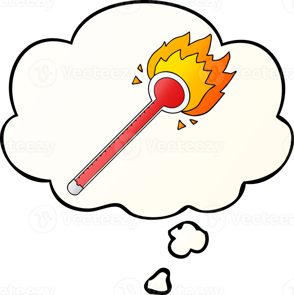 cartoon thermometer with thought bubble in smooth gradient style png