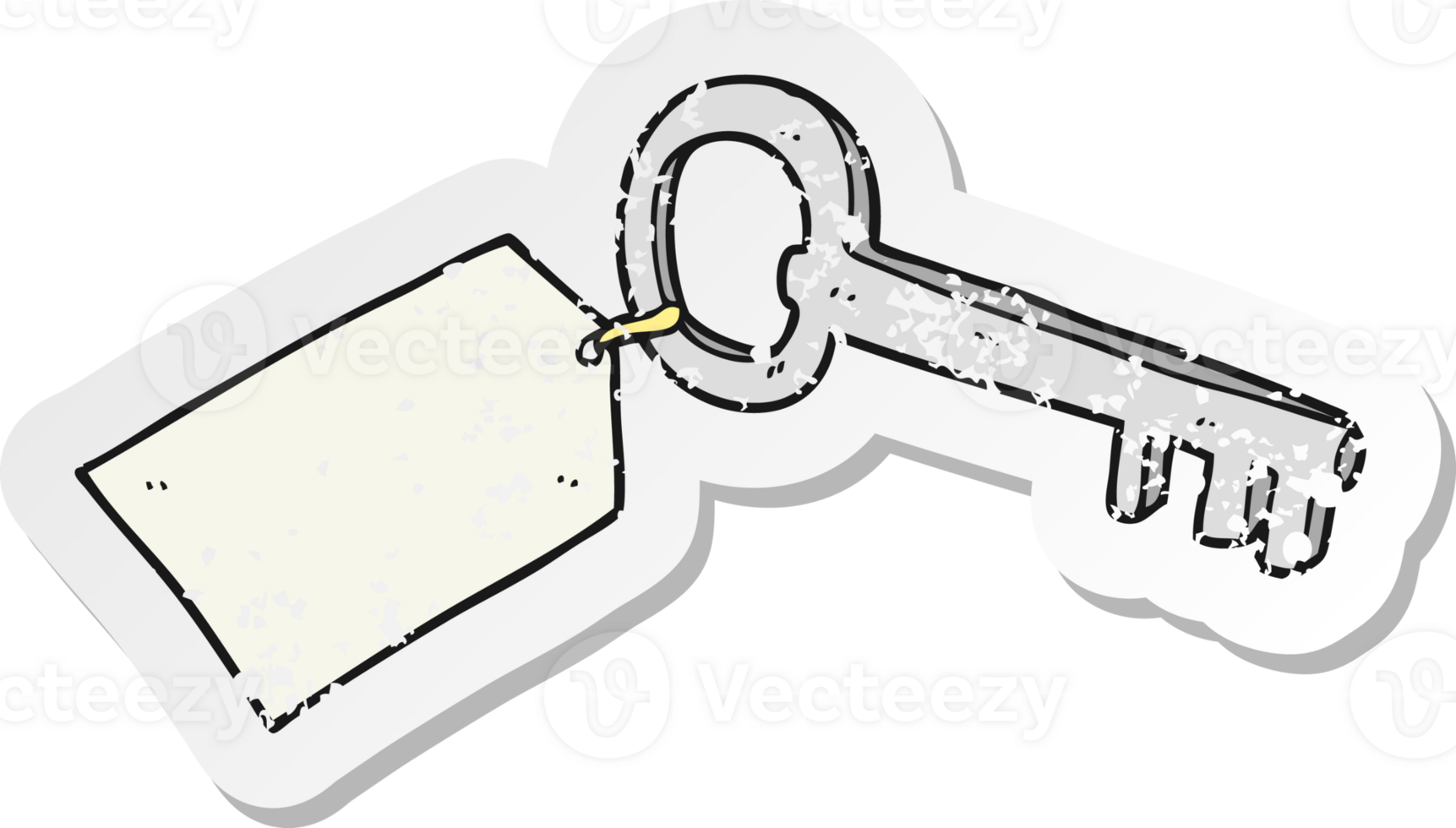 retro distressed sticker of a cartoon key with tag png