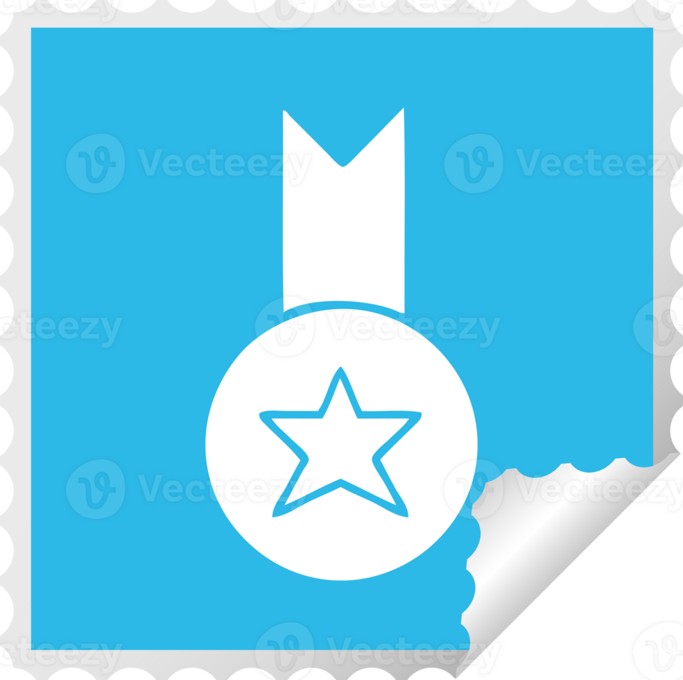 square peeling sticker cartoon of a gold medal png