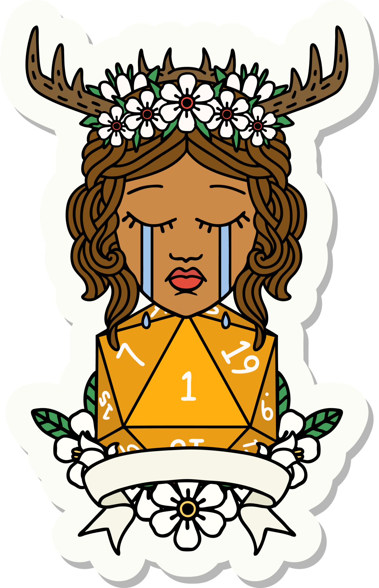 sticker of a crying human druid with natural one roll 45297154 PNG