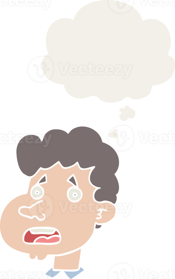 cartoon shocked man with thought bubble in retro style png