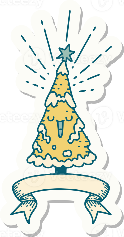 sticker of a tattoo style happy christmas tree png