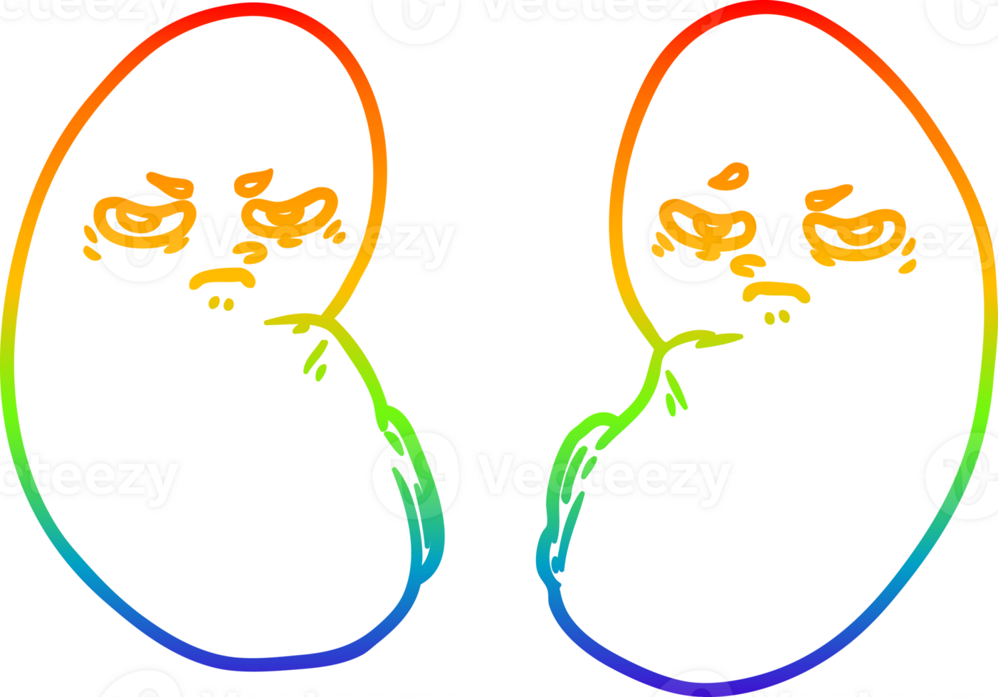 rainbow gradient line drawing of a cartoon irritated kidneys png