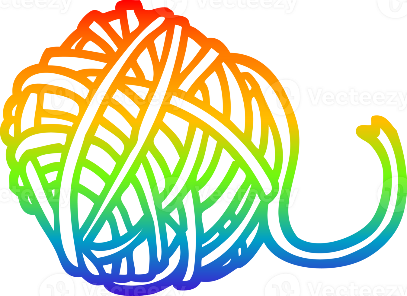 rainbow gradient line drawing of a cartoon ball of string png