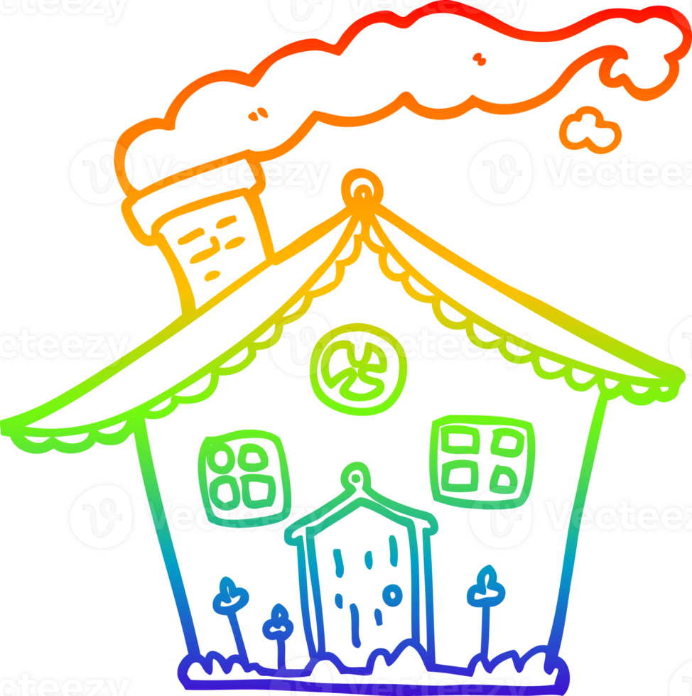rainbow gradient line drawing of a cartoon house png