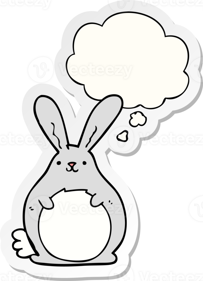cartoon rabbit with thought bubble as a printed sticker png