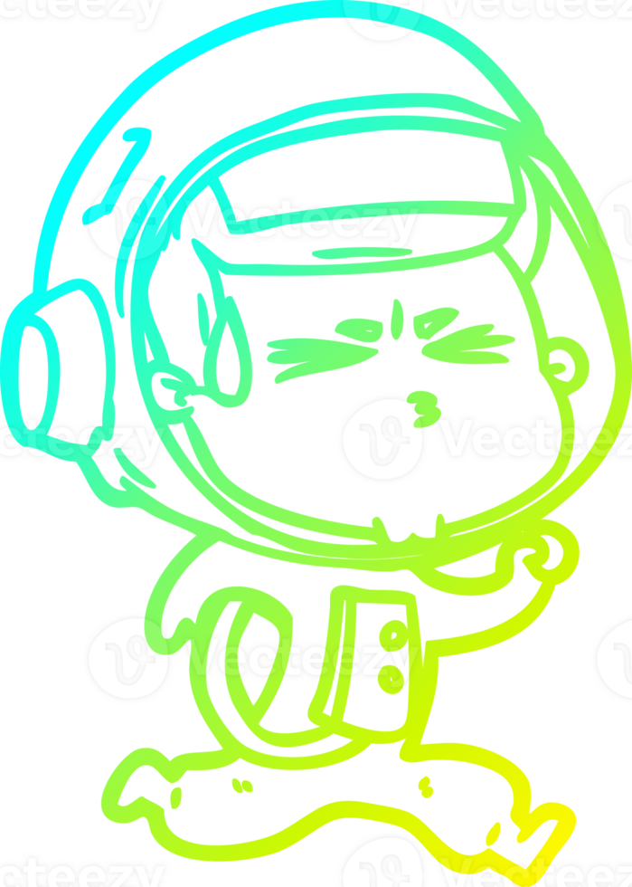 cold gradient line drawing of a cartoon stressed astronaut png