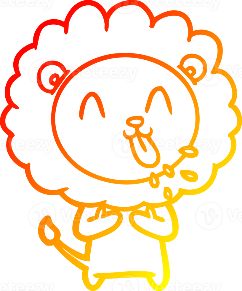 warm gradient line drawing of a happy cartoon lion png