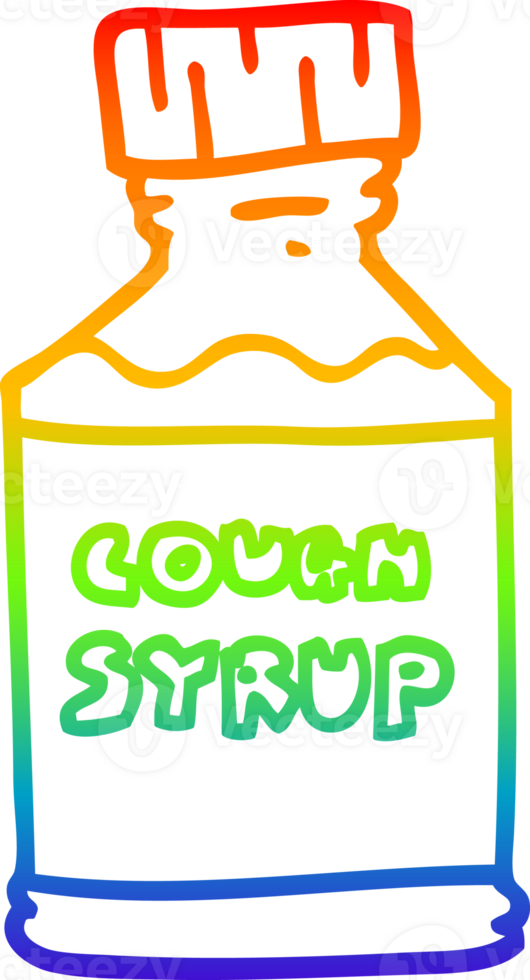 rainbow gradient line drawing of a cartoon cough syrup png
