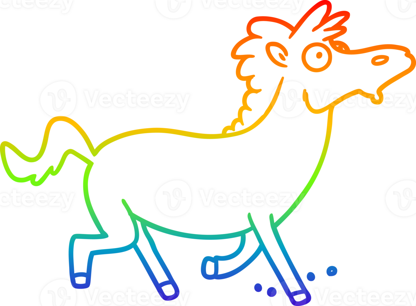 rainbow gradient line drawing of a cartoon running horse png