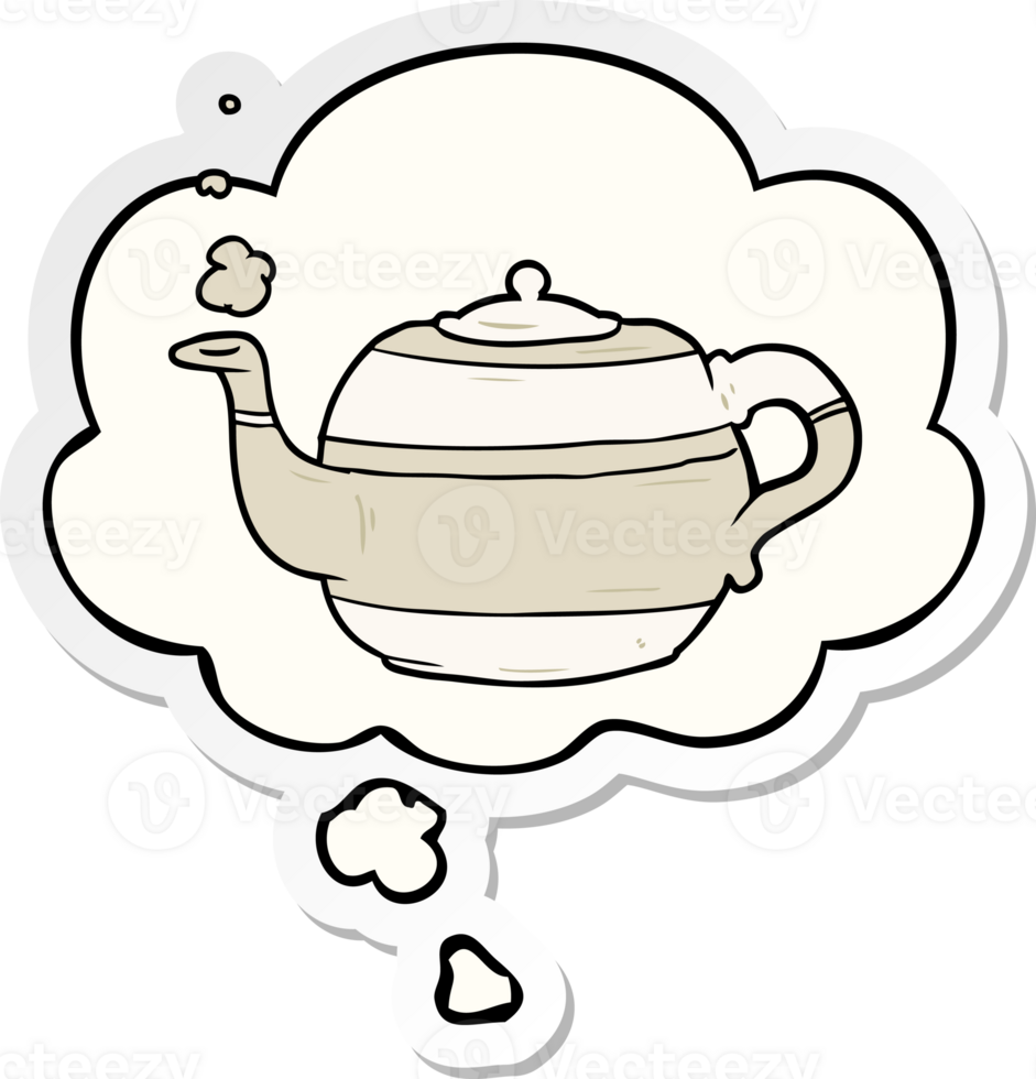 cartoon teapot with thought bubble as a printed sticker png