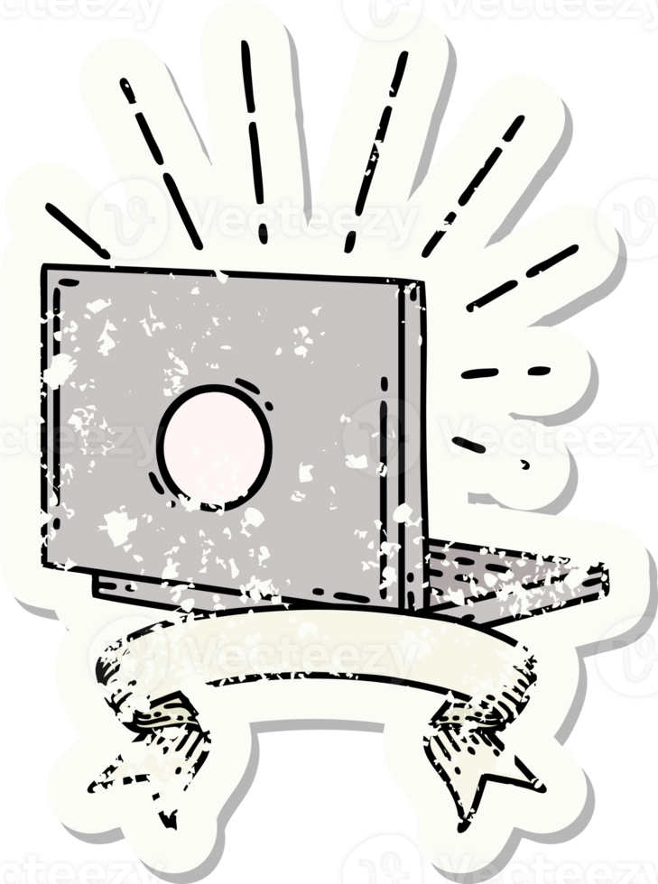 worn old sticker of a tattoo style laptop computer png