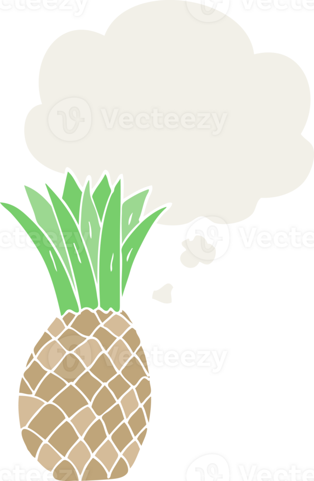 cartoon pineapple with thought bubble in retro style png