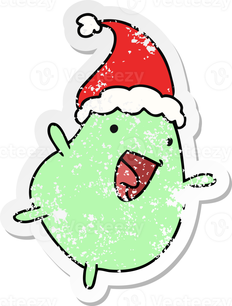 hand drawn christmas distressed sticker cartoon of kawaii bean png