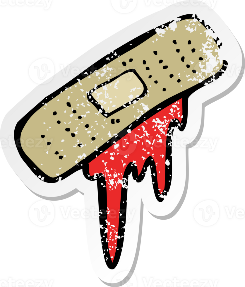 retro distressed sticker of a cartoon bloody plaster png