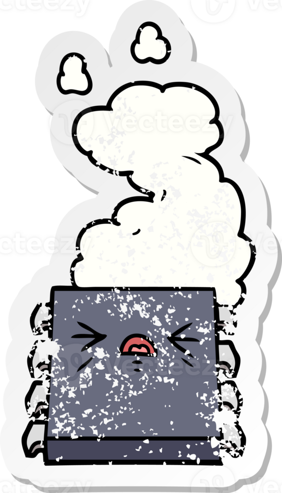distressed sticker of a cartoon overheating computer chip png
