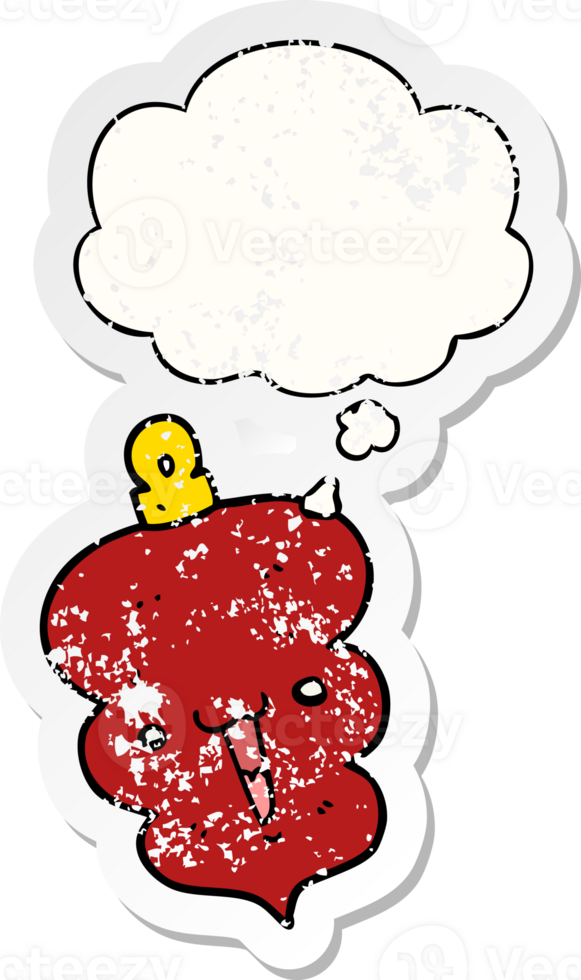 cartoon christmas decoration bauble with thought bubble as a distressed worn sticker png