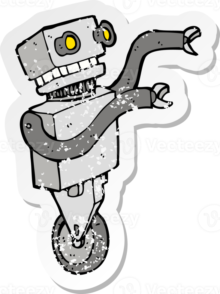 retro distressed sticker of a cartoon funny robot png