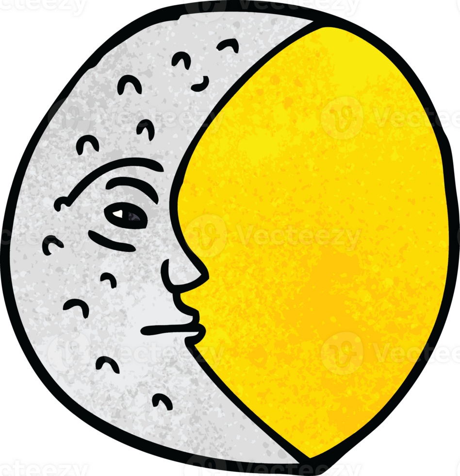 cartoon doodle crescent moon with face png