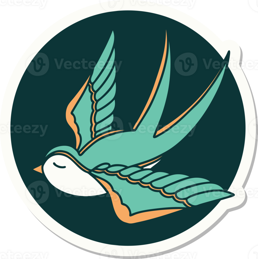 sticker of tattoo in traditional style of a swallow png
