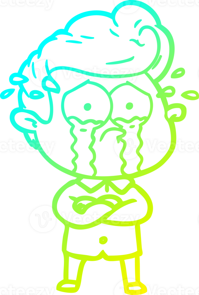 cold gradient line drawing of a cartoon crying man with crossed arms png