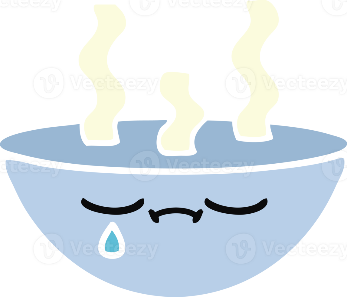 flat color retro cartoon of a bowl of hot soup png