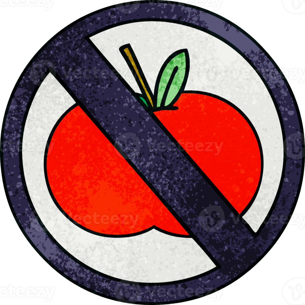 retro grunge texture cartoon of a no food allowed sign png