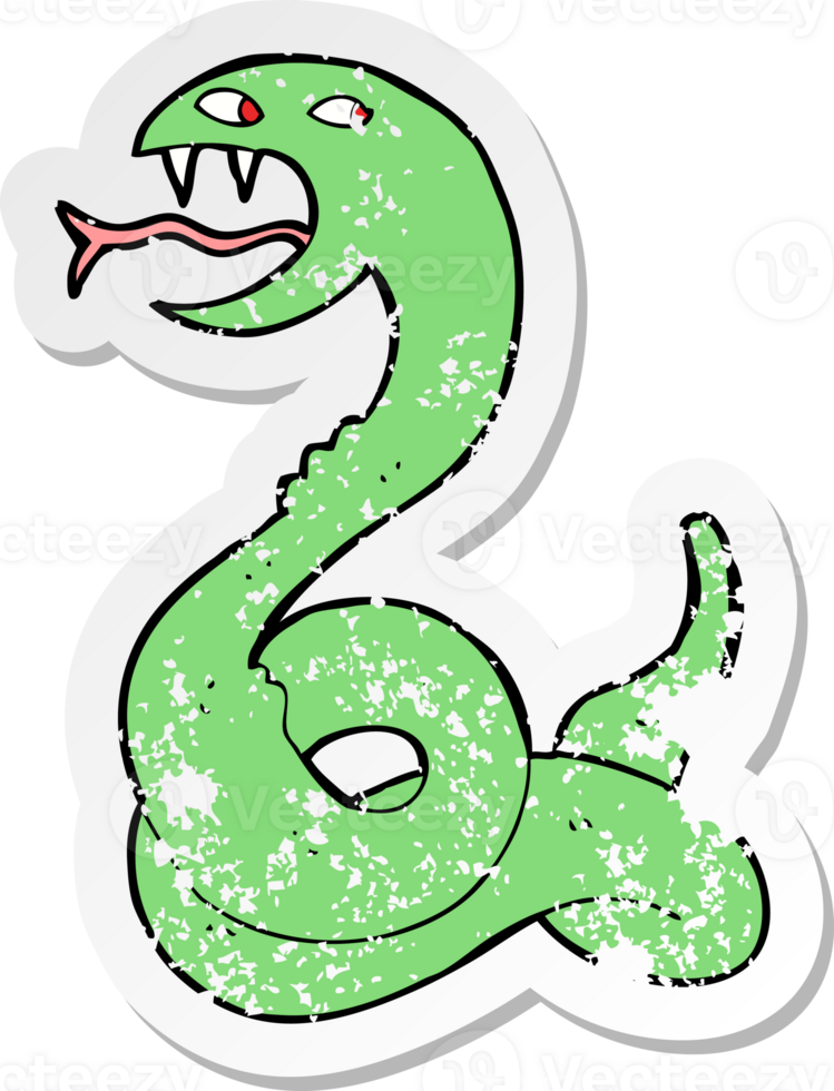 retro distressed sticker of a cartoon hissing snake png