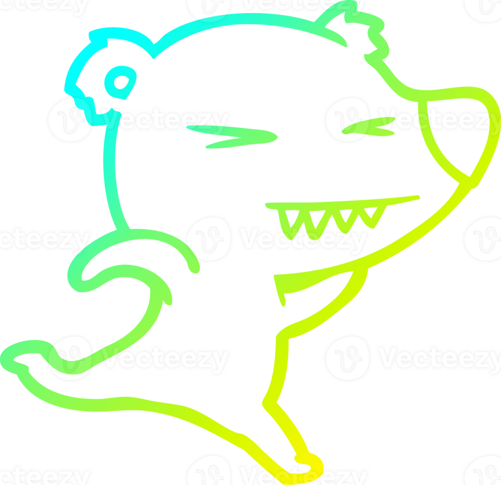 cold gradient line drawing of a running polar bear cartoon png