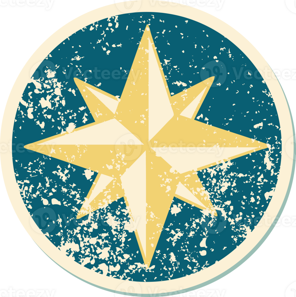 iconic distressed sticker tattoo style image of a star png